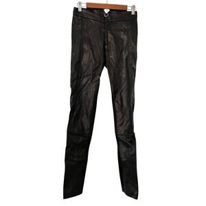 Rag & Bone Lamb Leather Front Legging Pants •2• Black 50/50 Stretch Zipper Hem